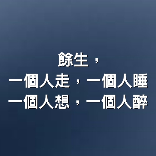 餘生，一個人走，一個人睡，一個人想，一個人醉