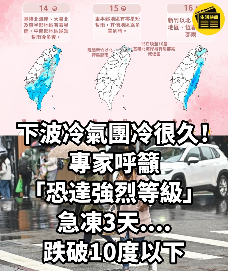 下波冷氣團冷很久！專家呼籲「恐達強烈等級」急凍3天....跌破10度以下