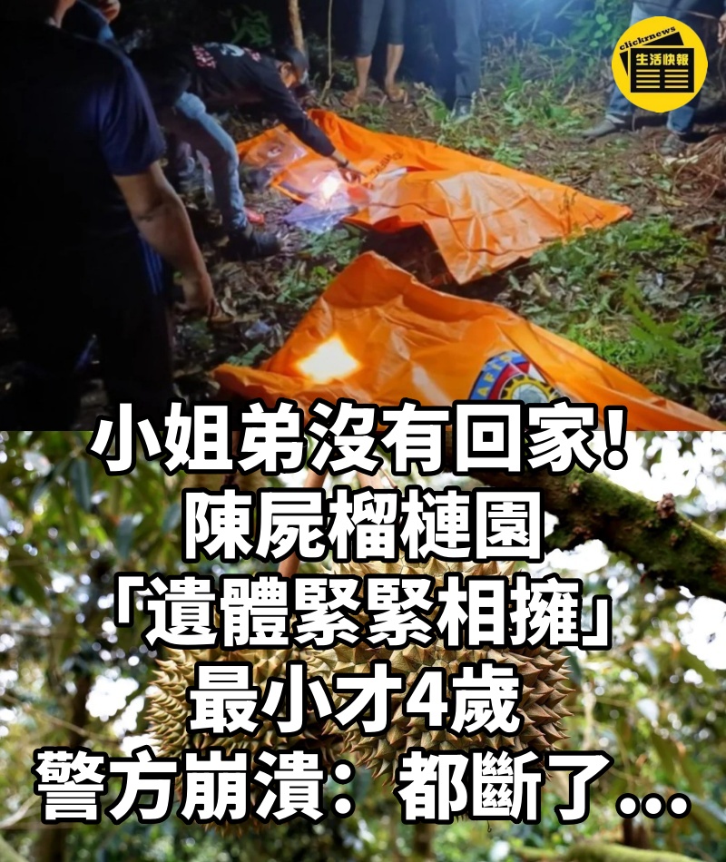 小姐弟沒有回家!陳屍榴槤園「遺體緊緊相擁」最小才4歲 警方崩潰:「都斷了...」